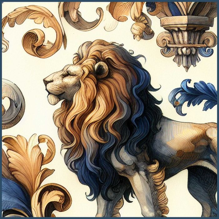 Grafika z liśćmi akantu - Francja XVIII wiek  - 100cm x 100cm