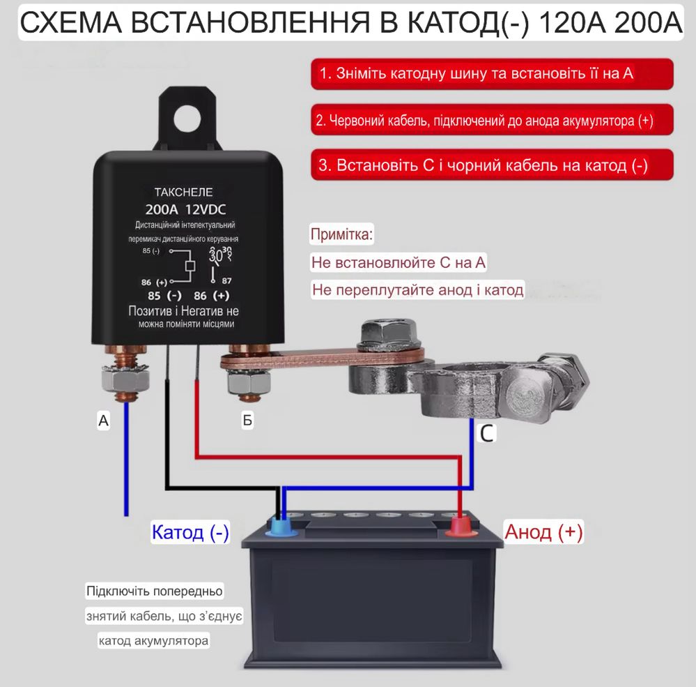 Выключатель массы дистанционный 12v 200A. Вимикач маси дистанційний