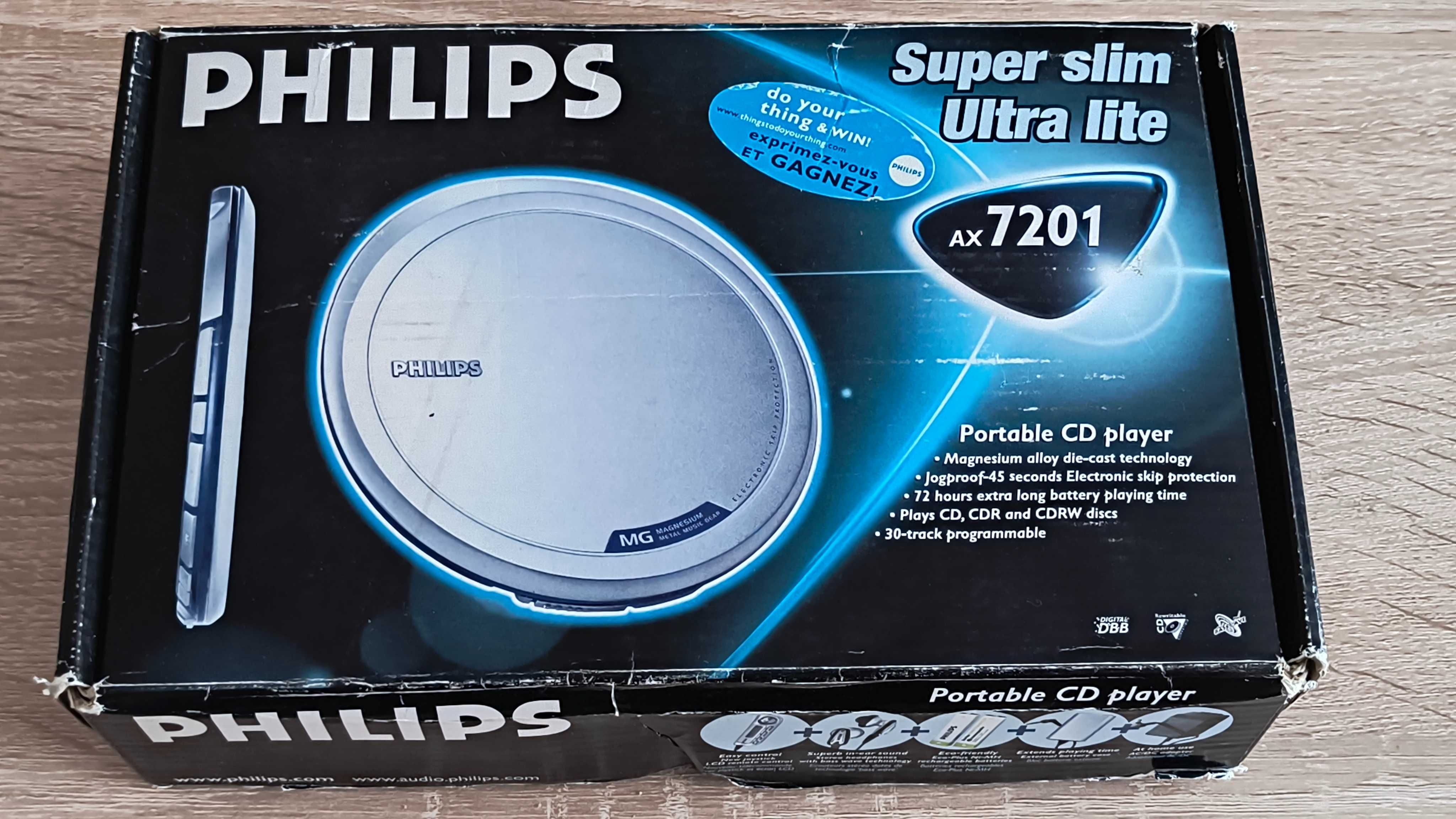 Discman PHILIPS AX7201 audiofilski pilot zasilacz pudełko