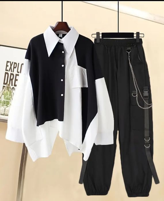 Трендовий костюм — Oversize сорочка + карго штани