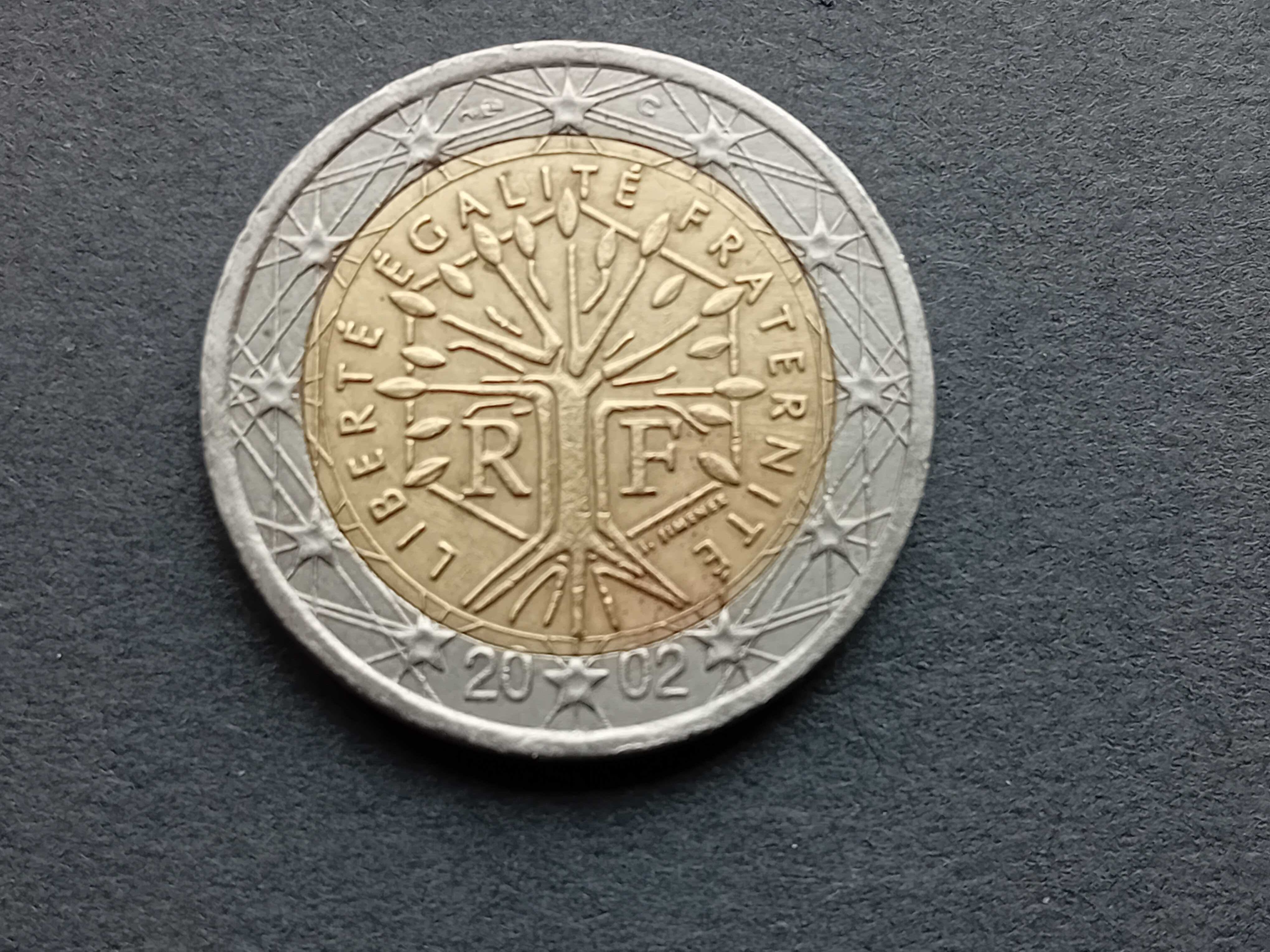 moeda de 2 euros 2002 França com defeito na data os 00 saem  prateado