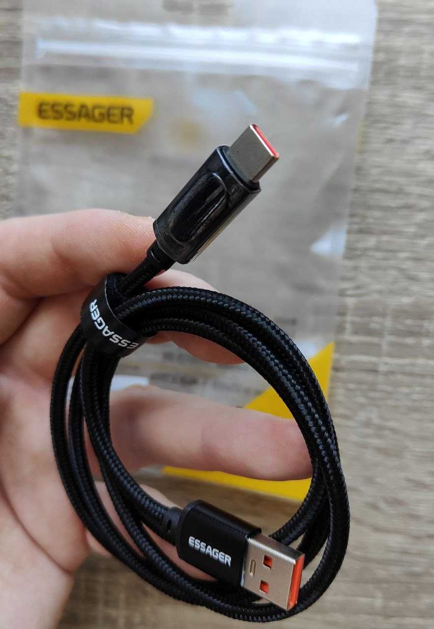 Кабель/Провод ESSAGER Led (USB -TypeC) 5А 100W 1 метр быстрая зарядка