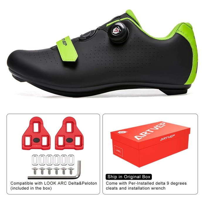 Buty rowerowe ARTVEP szosowe i MTB, zielono-czarne, EU42