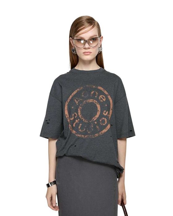 Футболка Acne Studios Distressed Logo Print T-Shirt Black Melange