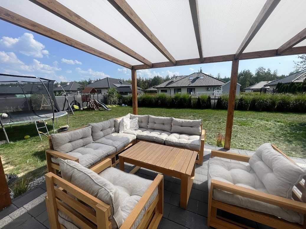 pergola z drewna klejonego BSH, zadaszenie tarasu, poliwęglan