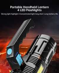Z649 Poderosa Lanterna Portátil 4 LED's USB Bateria Recarregável