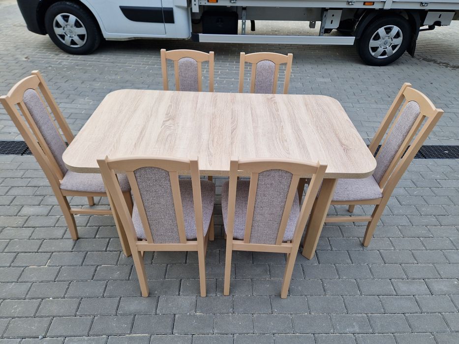 Nowe: Stół rozkładany + 6 krzeseł, SONOMA + KAWA Z MLEKIEM, dostawa PL