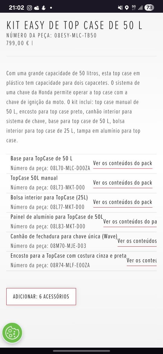 Top case Honda + base + bolsa