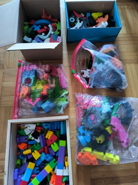 Drewniane klocki panda motocyklista traktor krecik z bajki koparka