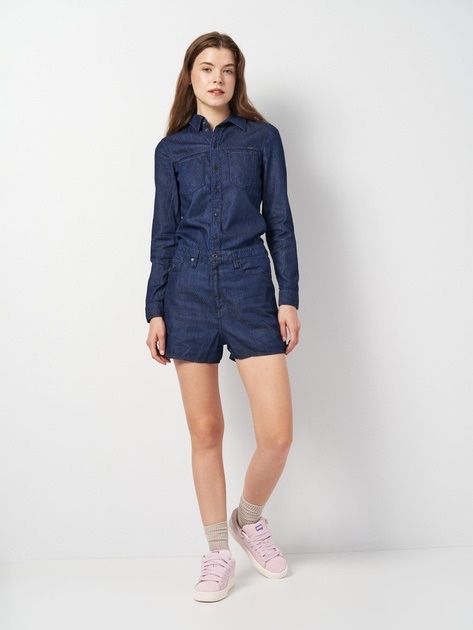 Джинсовий жіночий короткий комбінезон з коміром g-star raw