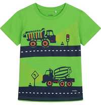 T-shirt dziecięcy chłopięcy Bawełna zielony 104 pojazdy budowlane Endo