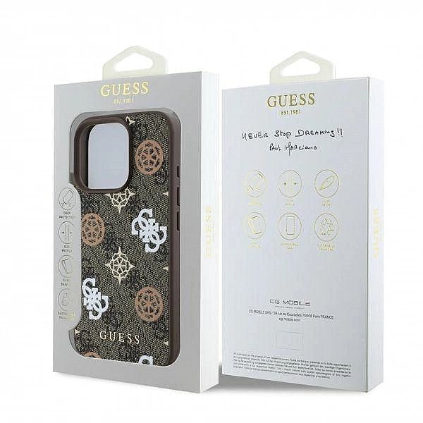 Etui Guess Peony On 4G Background MagSafe na iPhone 16 Pro - brązowe