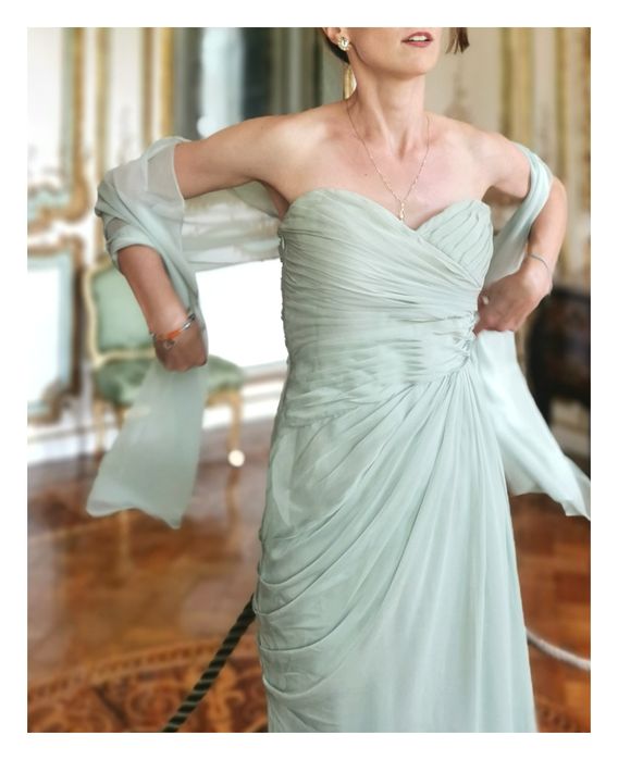 Miętowa sukienka maxi Adrianna Papell (M/38) #balowa #wesele #elegant