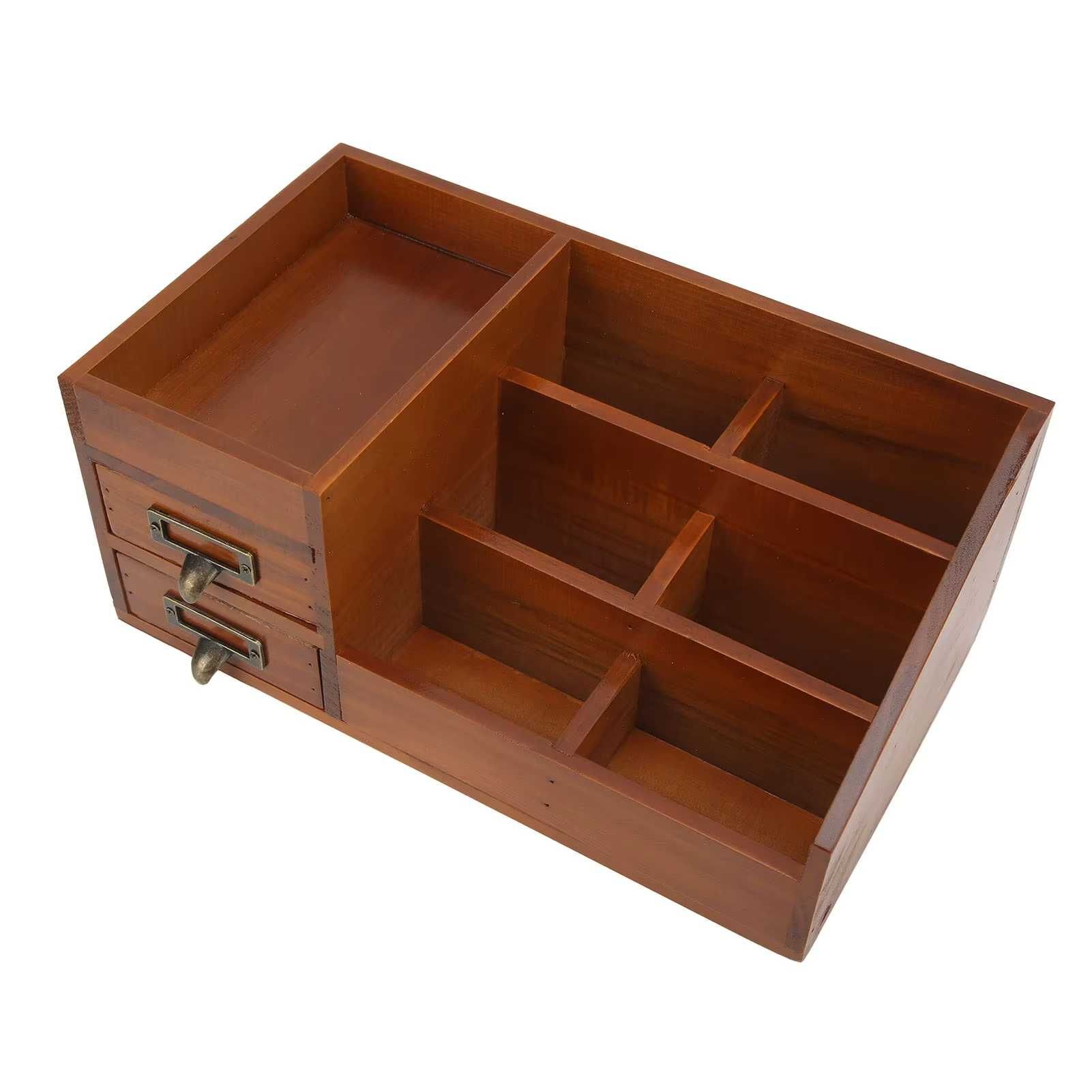 Nowy Duży Drewniany Organizer z Szufladkami Na Biurko Vintage Retro