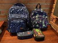 Dwa plecaki i dwa piórniki firm CoolPack i ST.RIGHT
