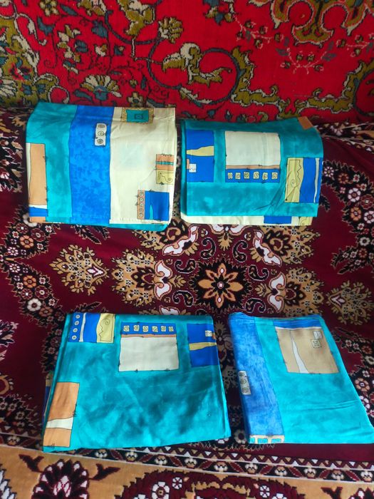 Набор полуторный постельного белья, хлопок сине зелено желтой гамме