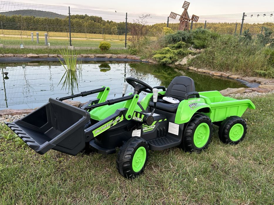 Traktor na akumulator z przyczepą ŁYŻKA 2X45 WATT Zielony