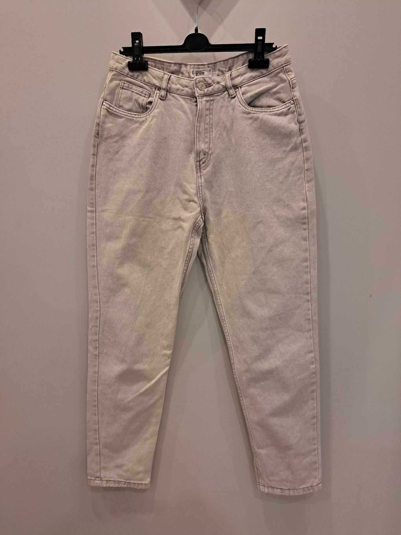 Spodnie jeans damskie, szare, wysoki stan, bawełna roz. 40