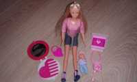 Lalka Barbie + bobas + nosidełko + akcesoria jak Nowa