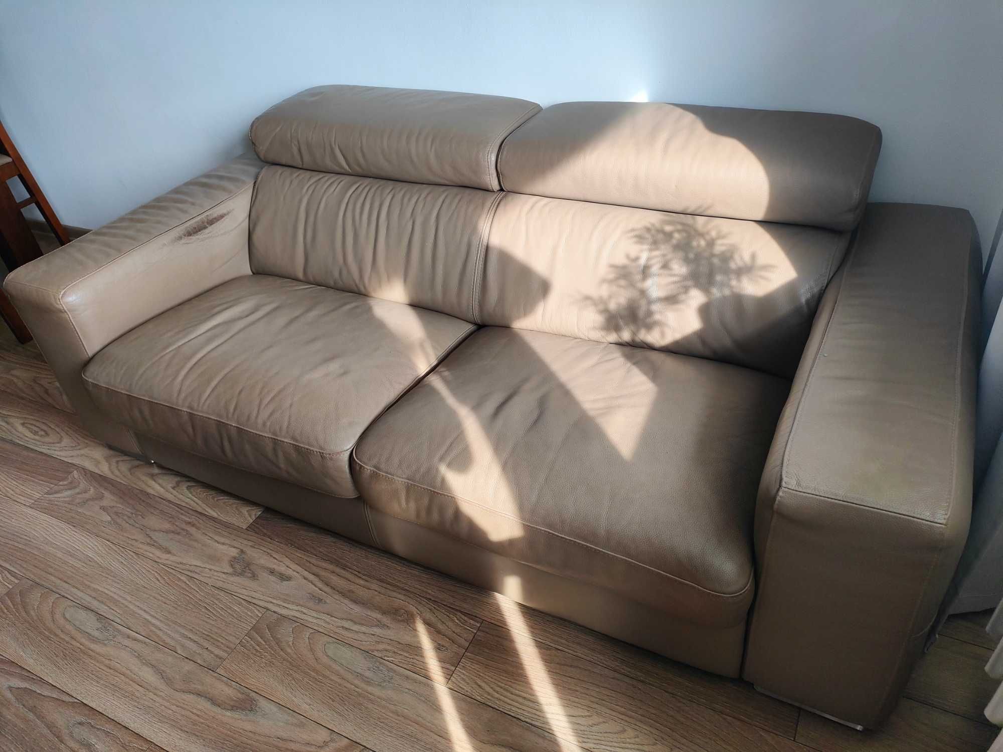 Sofa ze skóry naturalnej z funkcją spania PILNE