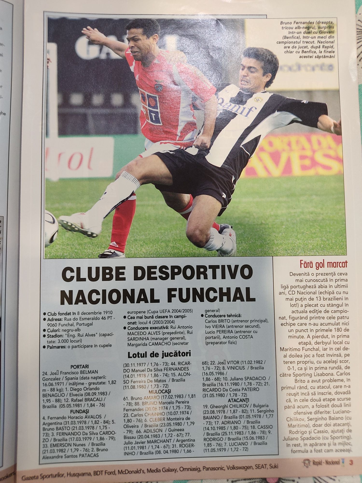 Programa de Rapid Bucareste CD Nacional UEFA 2006/2007