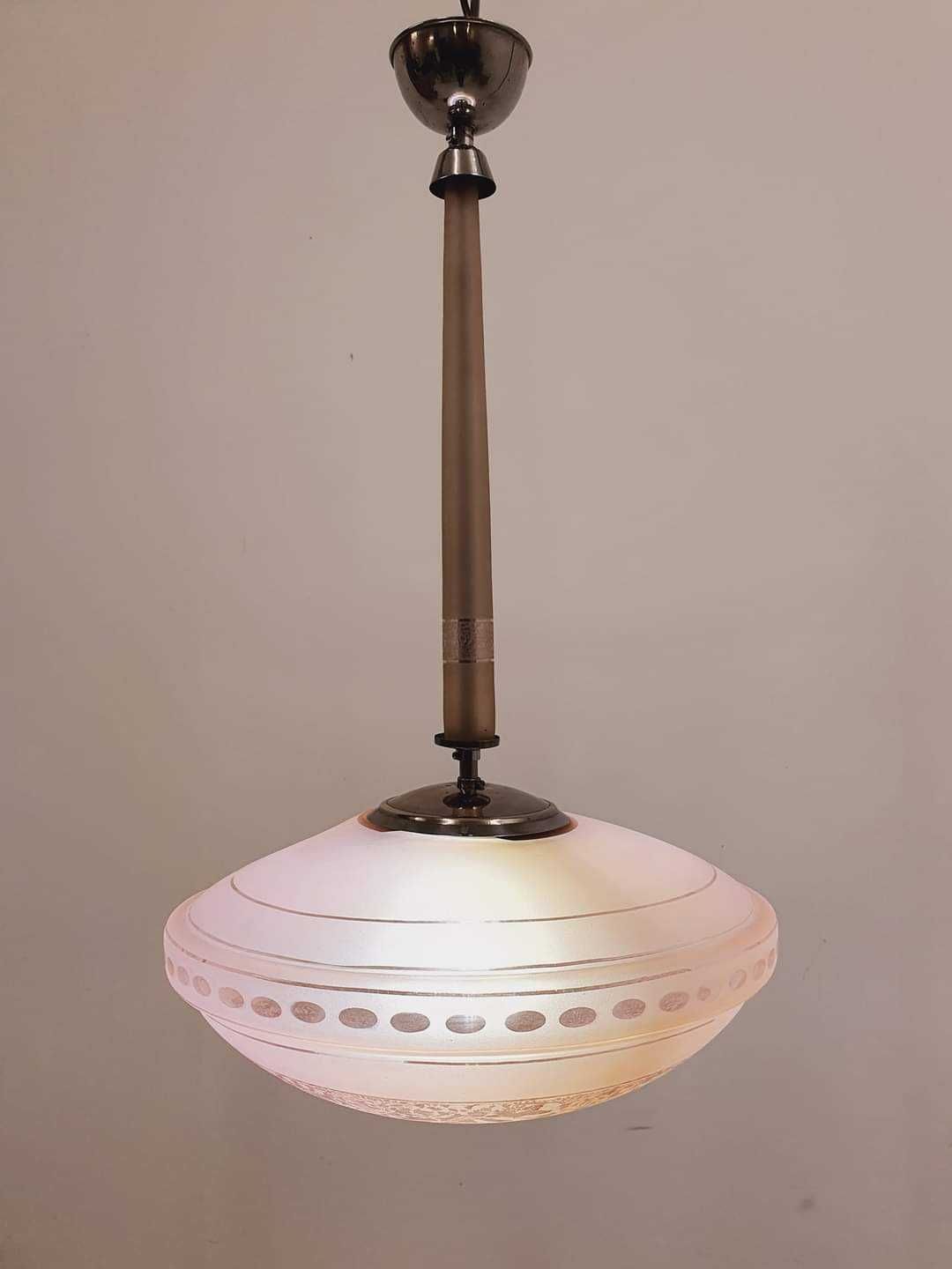 Lampa Zwis Art Deco Szkło Chrom