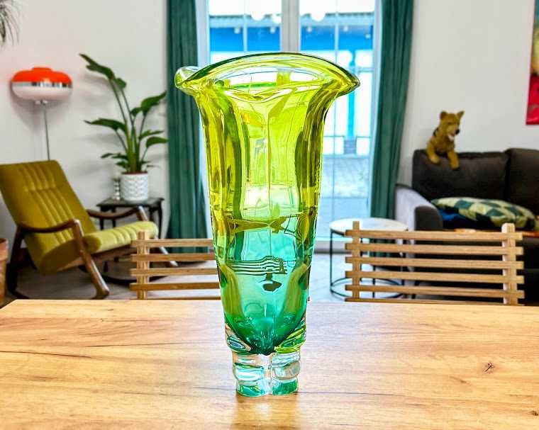 Wazon 40 cm artystyczny szkło czeskie PRL Egermann styl Murano