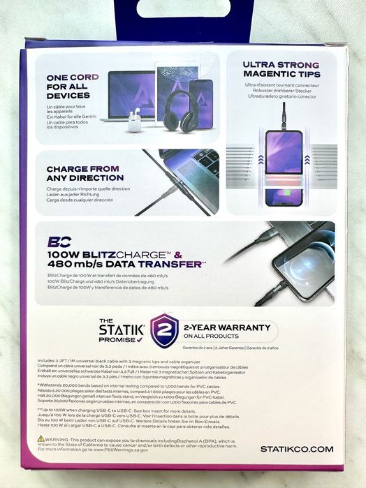 Stanik 360 Pro, kabel magnetyczny 1m (Lightning, USB), ładowanie+dane