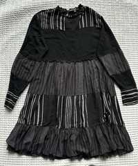 Sukienka czarna modna paski s 36 kloszowana elegancka
