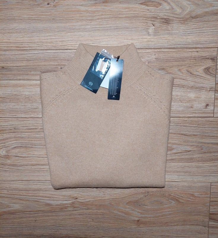 Sweter 100% kaszmir kawa z mlekiem beżowy gruby splot nowy