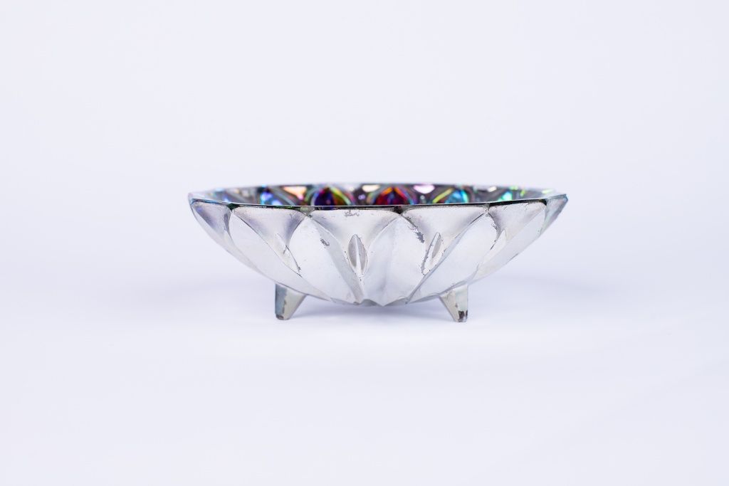 Carnival Glass misa na trzech nóżkach szkło iryzujące vintage