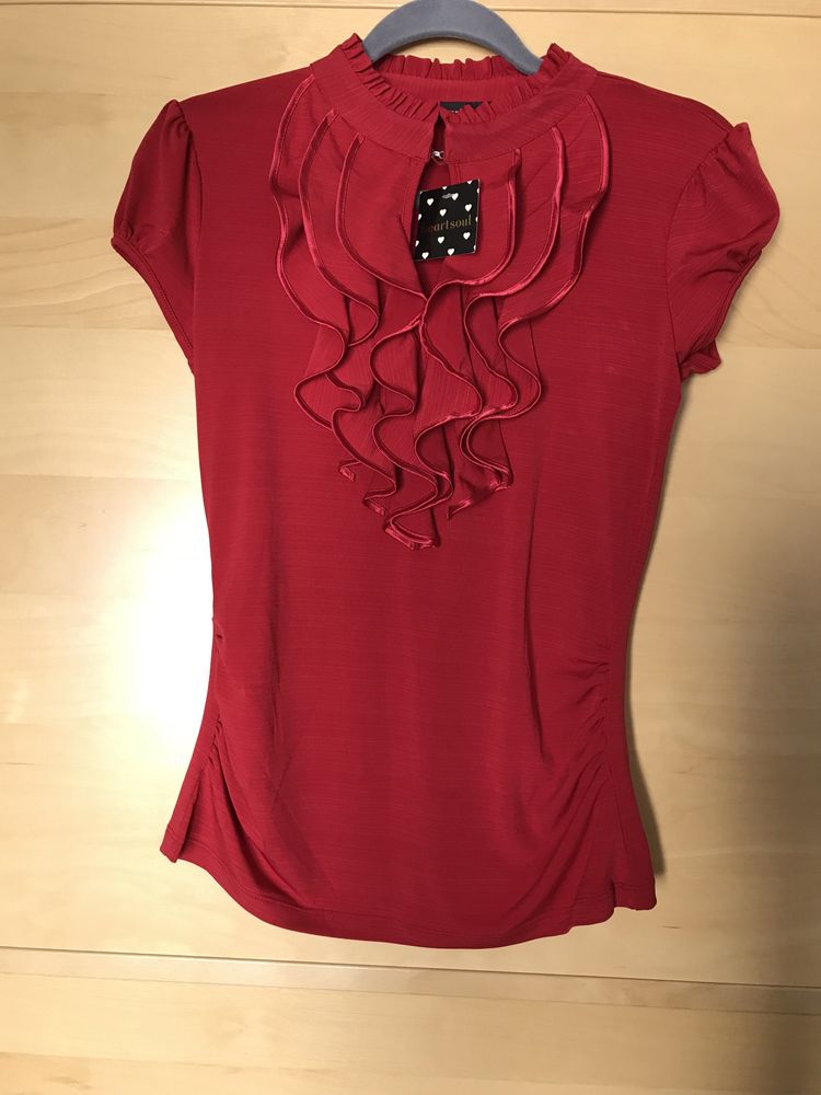 Nowa czerwona bluzka ciążowa Heartsoul, wyjściowa elegancka