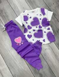 Komplet dres dla dziewczynki bluzka + spodnie serca fioletowe 122/128