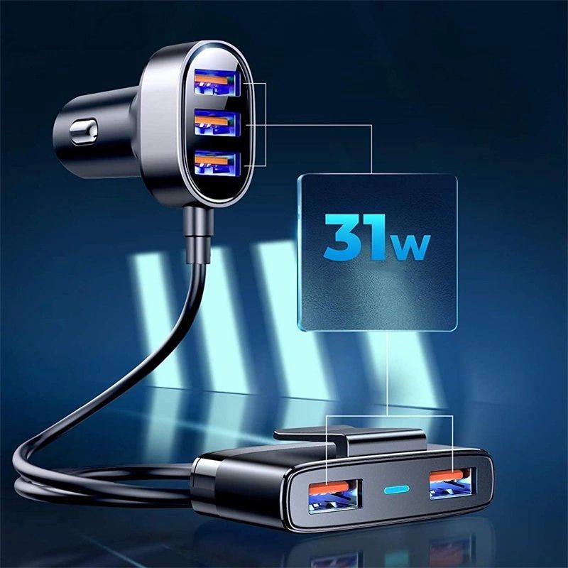 Joyroom szybka ładowarka samochodowa 5x USB 6,2 A z przedłużaczem