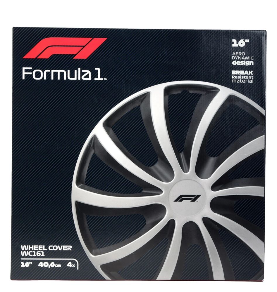 Zestaw Kołpaków Formula 1, WC161 16 cali srebrny/czarny