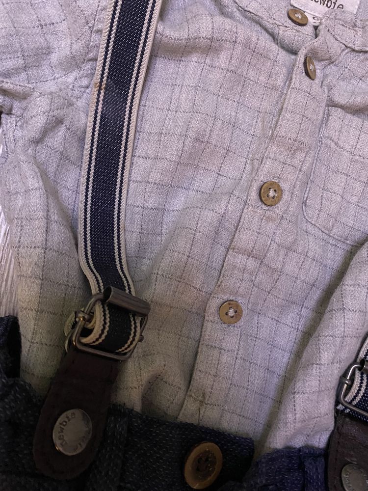 Newbie Komplet elegancki koszula spodnie na szelkach newbie 68
