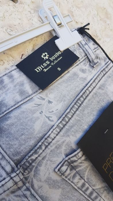 Spodnie  dżinsy kwiaty szare Nowe 38 M szeroka nogawki