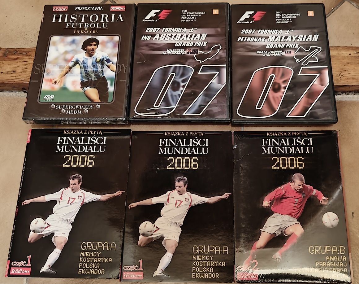 6 DVD Futbol, Piłka Nożna, Sport, Mundial, Polska, Formuła 1,, F1