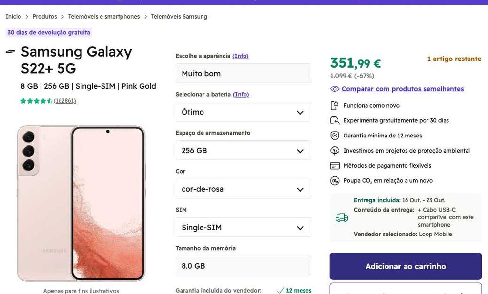 samsung galaxy s22 PLUS 256GB gold rose