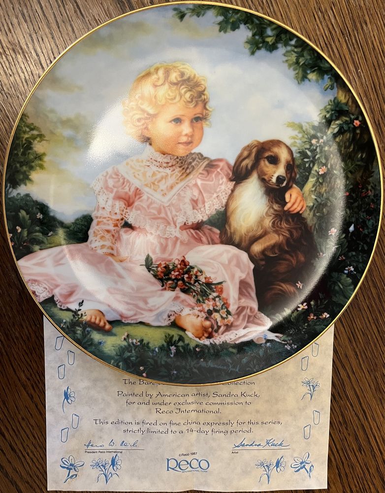 Cudny RECO Kolekcjonerski Porcelanowy Talerz obraz dziecko pies