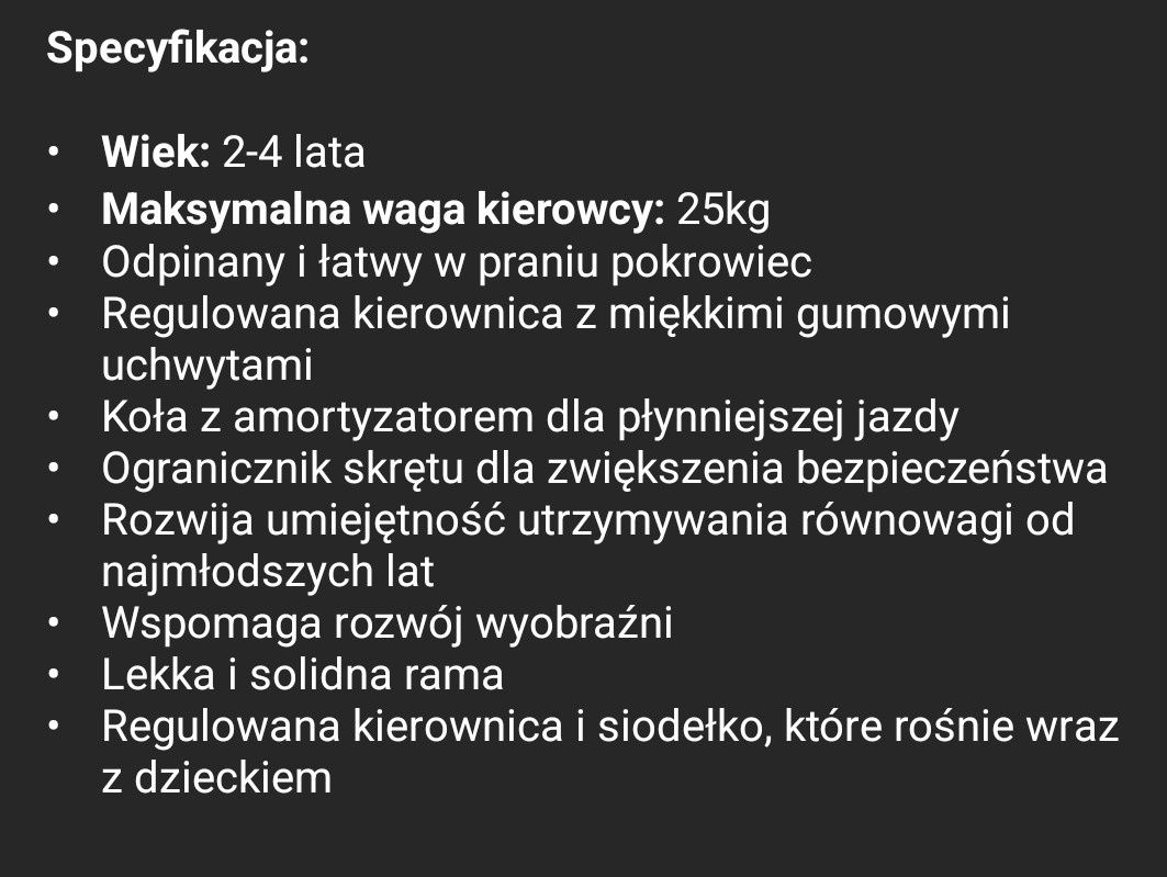 Rowerek biegowy jednorożec