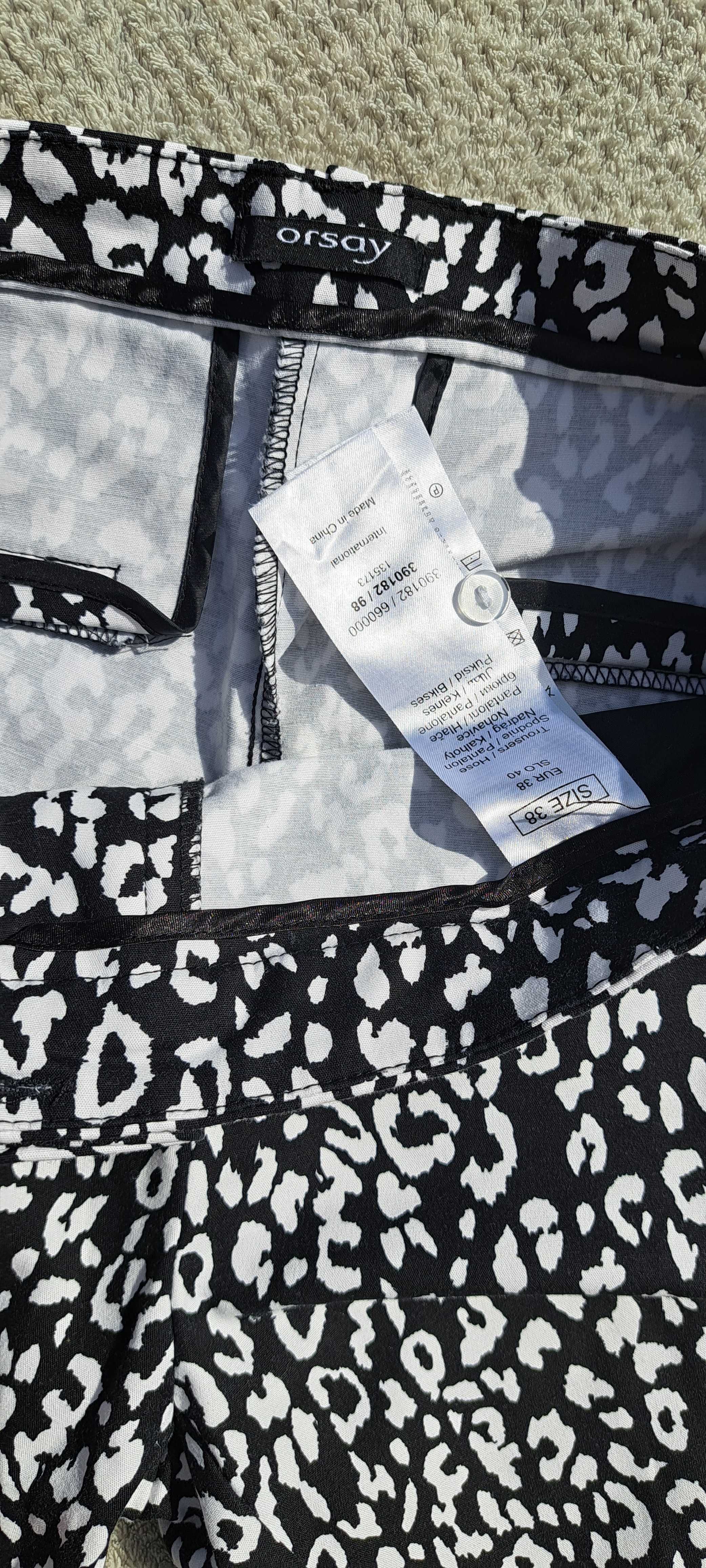 Spodnie damskie 38 Orsay czarno białe panterka eleganckie bawełna