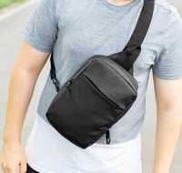 Мужская сумка слинг черная на плечо, планшетка черная барсетка