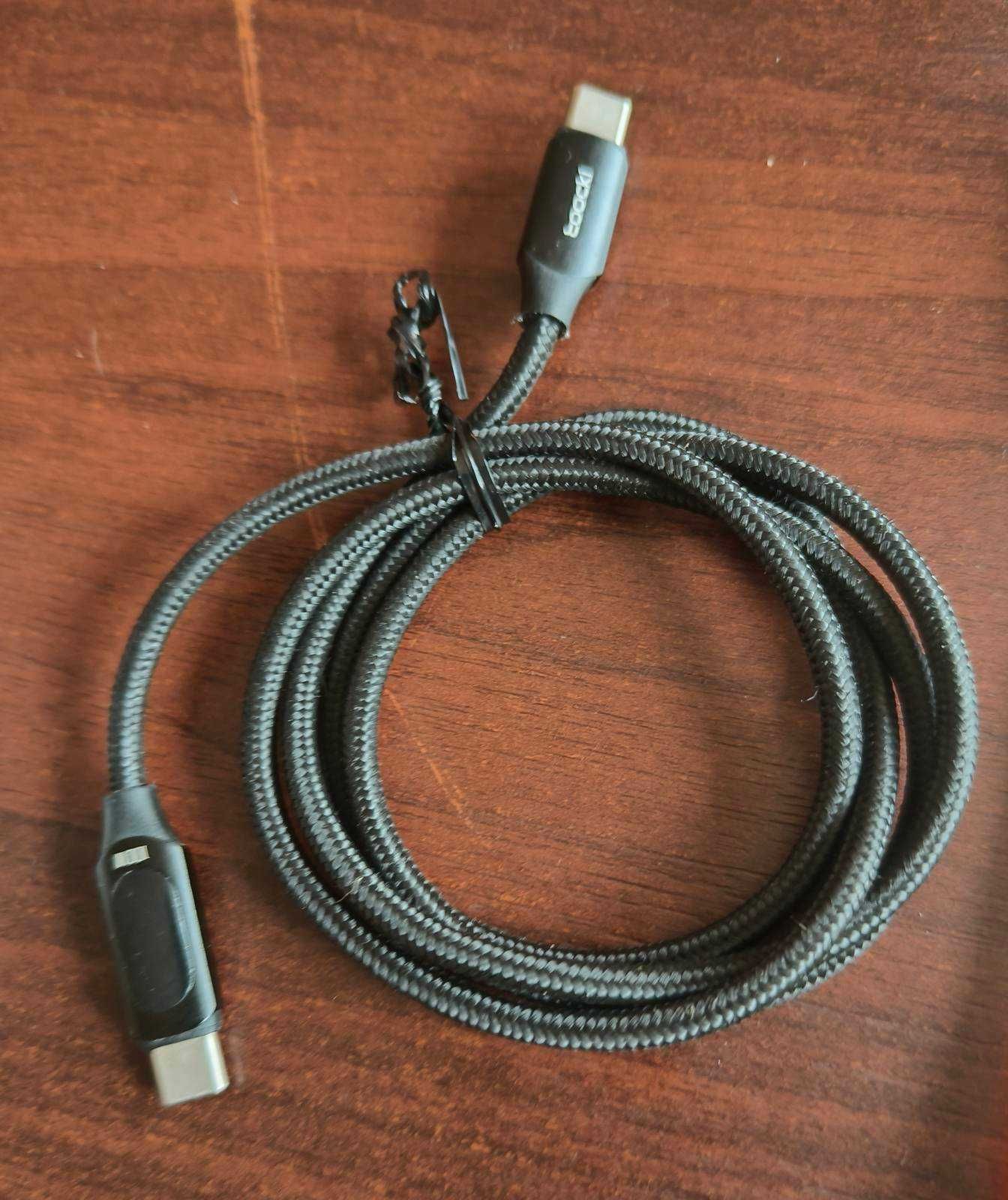 Kabel Toocki USB C/USB-C 100cm 100W z wyświetlaniem prędkości ładowani