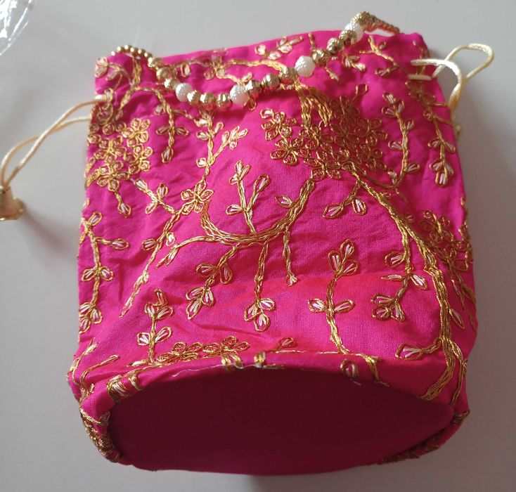 Bolsa de mão - Rosa e Dourado - India - Nova