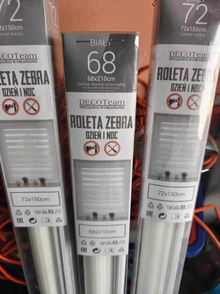 Rolety Zebra Dzień Noc Białe 4 sztuki 72/150 68/210 nowe