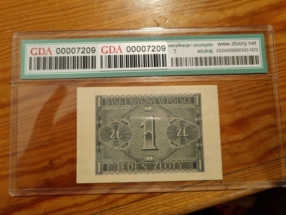 Banknot 1 złoty 1940 r. Seria A UNC EPQ