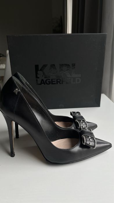 Karl Lagerfeld szpilki czarne rock pump 38 skóra skórzane