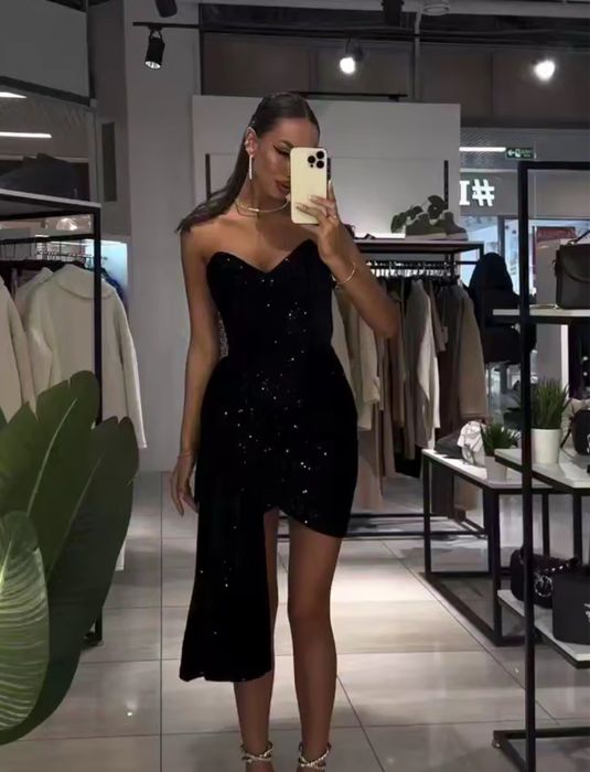 Сукня з паєтками жіноча із шнурівкою та завязками на спині корсетна