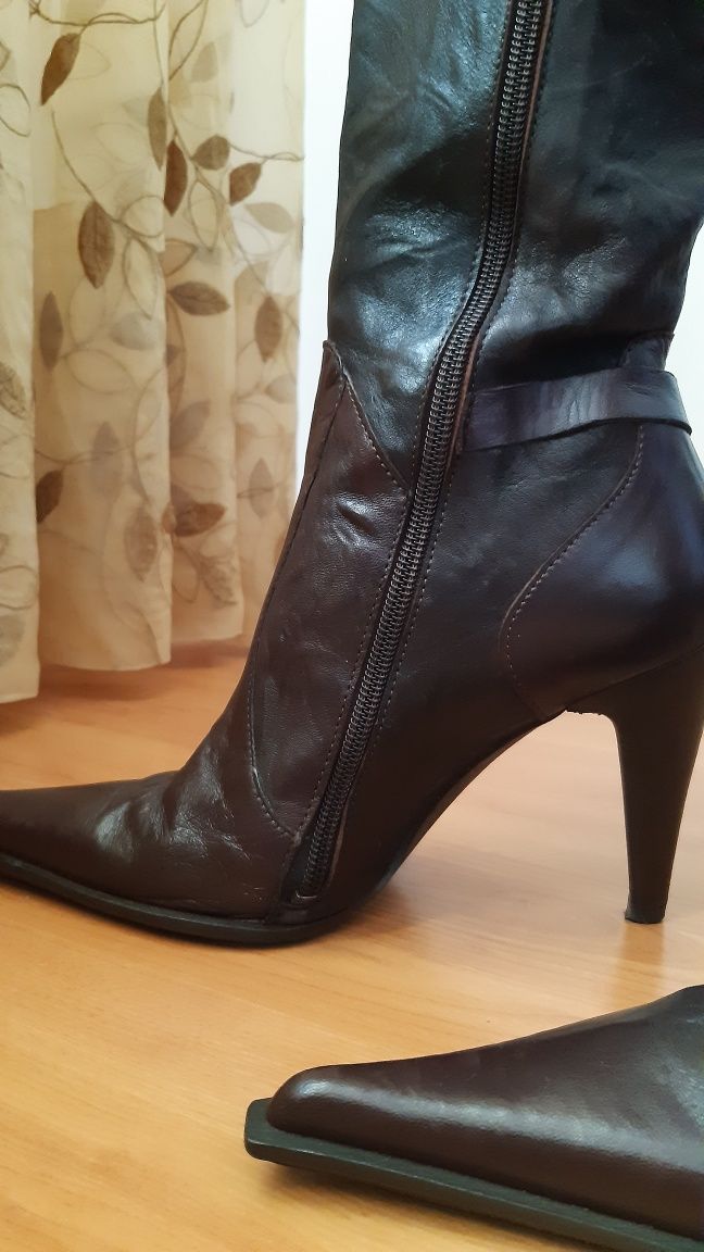 Botas Mulher Cano Alto em Pele 38 - Castanhas